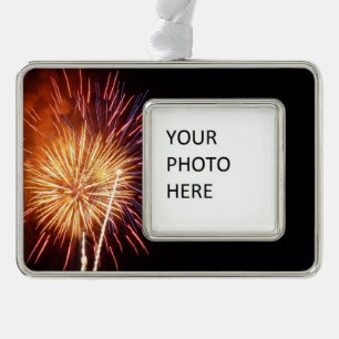 Rot, Weiß und Blau Feuerwerk I Patriotisch Rahmen-Ornament Silber