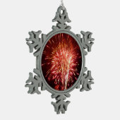 Rot, Weiß und Blau Feuerwerke II Patriotisch Schneeflocken Zinn-Ornament (Links)