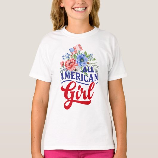 Rot weiß und blau floral All American Girl T-Shir T-Shirt (Vorderseite)
