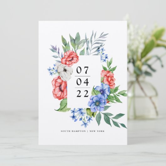 Rot weiß und Blau | Floral Save the Date Invitati Einladung (Stehend Vorderseite)