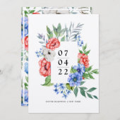 Rot weiß und Blau | Floral Save the Date Invitati Einladung (Vorne/Hinten)