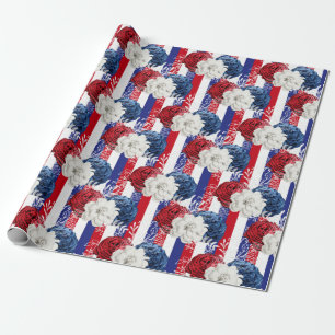 Rot, Weiß und Blau Florales USA-Muster Geschenkpapier