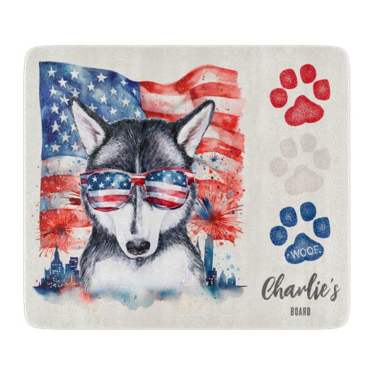 Rot-Weiß und Blau-Funny Siberischer Husky-Hund Lec Schneidebrett (Vorderseite)