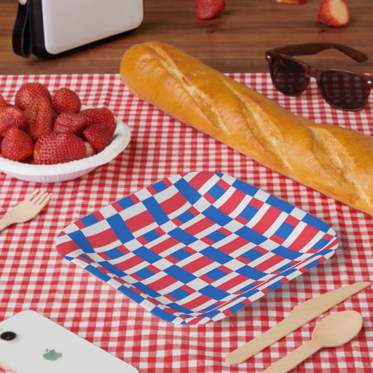 rot-weiß und blau gestrichelte Druckfarbe Pappteller (Picknick)