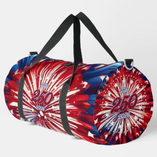 Rot, Weiß und Blau Grafik Feuerwerk Duffle Bag