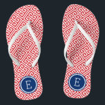 Rot-Weiß- und Blau-Griechenlandschlüsselmonogramm Badesandalen<br><div class="desc">Maßgeschneiderte,  bedruckte Flop-Sandalen mit einem stilvollen,  modernen griechischen Schlüsselmuster und einem eigenen Monogramm oder einem anderen Text in einem Kreisrahmen. Klicken Sie auf Anpassen,  um Schriftart und Farben zu ändern oder eigene Bilder hinzuzufügen,  um ein einzigartiges Design zu erstellen!</div>