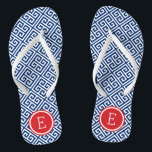Rot-Weiß- und Blau-Griechenlandschlüsselmonogramm Badesandalen<br><div class="desc">Maßgeschneiderte,  bedruckte Flop-Sandalen mit einem stilvollen,  modernen griechischen Schlüsselmuster und einem eigenen Monogramm oder einem anderen Text in einem Kreisrahmen. Klicken Sie auf Anpassen,  um Schriftart und Farben zu ändern oder eigene Bilder hinzuzufügen,  um ein einzigartiges Design zu erstellen!</div>