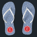 Rot-Weiß- und Blau-Griechenlandschlüsselmonogramm Badesandalen<br><div class="desc">Maßgeschneiderte,  bedruckte Flop-Sandalen mit einem stilvollen,  modernen griechischen Schlüsselmuster und einem eigenen Monogramm oder einem anderen Text in einem Kreisrahmen. Klicken Sie auf Anpassen,  um Schriftart und Farben zu ändern oder eigene Bilder hinzuzufügen,  um ein einzigartiges Design zu erstellen!</div>