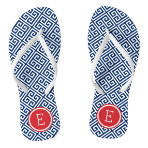 Rot-Weiß- und Blau-Griechenlandschlüsselmonogramm Badesandalen