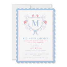 Rot, Weiß und Blau GRILLEN 4. Juli Monogramm Wappe