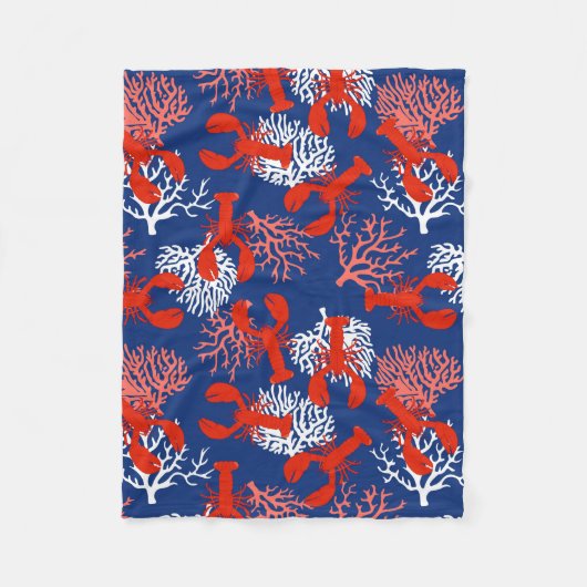 Rot-Weiß und Blau-Hummer Küste Gemustert Fleecedecke (Vorderseite)