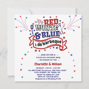 Rot Weiß und Blau ich mache BBQ Paar Junggesellinn Einladung