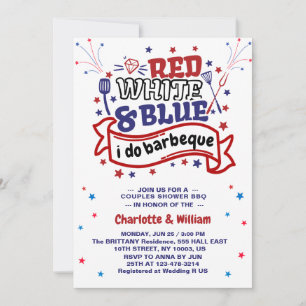 Rot Weiß und Blau ich mache BBQ Paar Junggesellinn Einladung