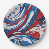 Rot weiß und blau lackierte Pour Swirl Pappteller (Vorderseite)