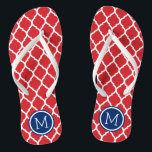 Rot-Weiß und Blau-marokkanisches Quatrefolienmonog Badesandalen<br><div class="desc">Maßgeschneiderte,  bedruckte Flop-Sandalen mit einem stilvollen marokkanischen Quartrefolienmuster und einem eigenen Monogramm oder einem anderen Text in einem Kreisrahmen. Klicken Sie auf Anpassen,  um Schriftart und Farben zu ändern oder eigene Bilder hinzuzufügen,  um ein einzigartiges Design zu erstellen!</div>