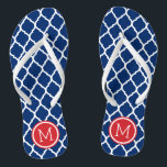 Rot-Weiß und Blau-marokkanisches Quatrefolienmonog Badesandalen<br><div class="desc">Maßgeschneiderte,  bedruckte Flop-Sandalen mit einem stilvollen marokkanischen Quartrefolienmuster und einem eigenen Monogramm oder einem anderen Text in einem Kreisrahmen. Klicken Sie auf Anpassen,  um Schriftart und Farben zu ändern oder eigene Bilder hinzuzufügen,  um ein einzigartiges Design zu erstellen!</div>