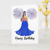 Rot, Weiß und Blau mit Feuerwerken Happy Birthday Karte (Gelbe Blume)