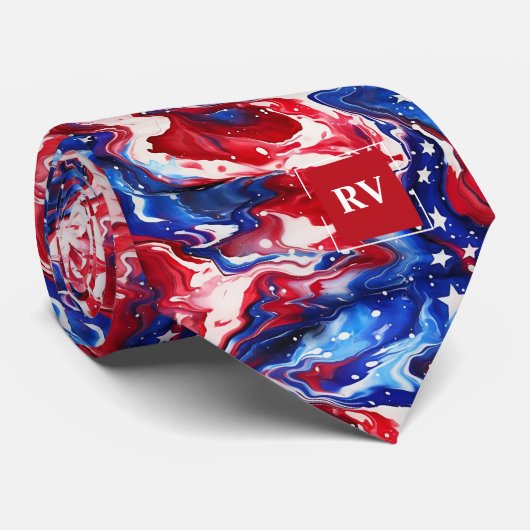 Rot-Weiß und Blau-Mit Monogramm Krawatte (Gerollt)