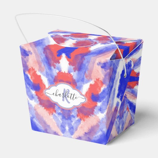 Rot, weiß und blau |Monogramm |Abstrakt Geschenkschachtel (Rückseite)