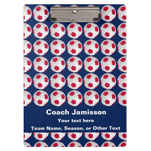 Rot, Weiß und Blau, Name, danke Coach Soccer Klemmbrett (Vorderseite)