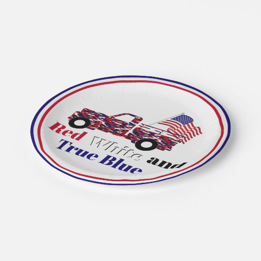 Rot weiß und Blau Pappteller (Schrägansicht)