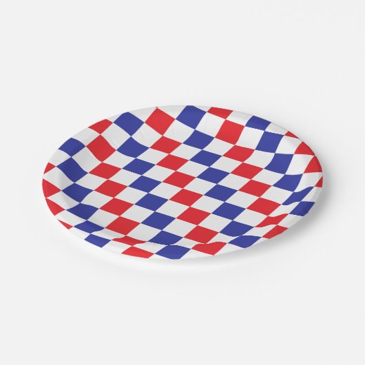 Rot, Weiß und Blau Pappteller (Schrägansicht)