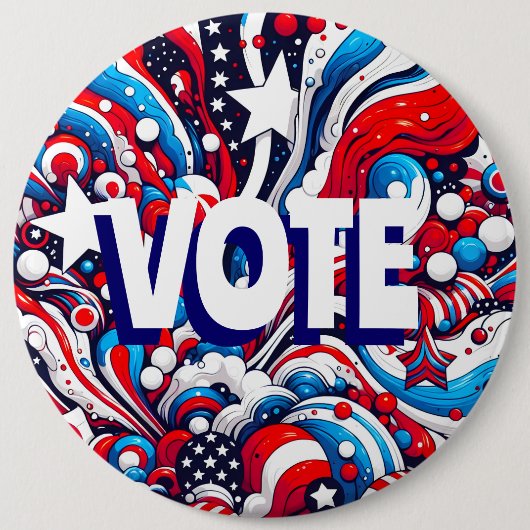 Rot, Weiß und Blau Patriotische US-Flagge Abstimmu Button (Vorderseite)