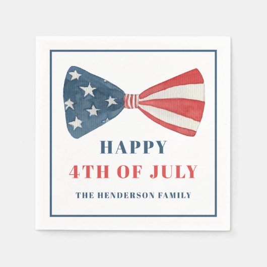 Rot, Weiß und Blau Patriotischer Bow 4. Juli Serviette (Vorderseite)