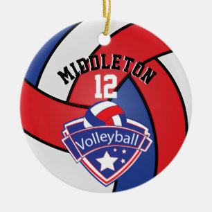 🏐 Rot, Weiß und Blau Personalisieren Volleybal Keramik Ornament