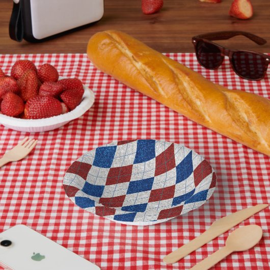 Rot, Weiß und Blau Raute 4. Juli Glitzer Pappteller (Picknick)