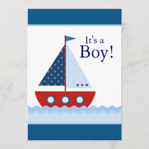 Rot Weiß und Blau Segelboot Baby Junge Shower Einladung
