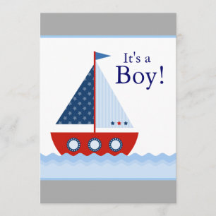 Rot Weiß und Blau Segelboot Baby Jungen Dusche Einladung