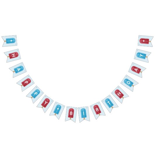 Rot, Weiß und Blau Sommerpopsikel Happy Birthday Wimpelkette (Alle)