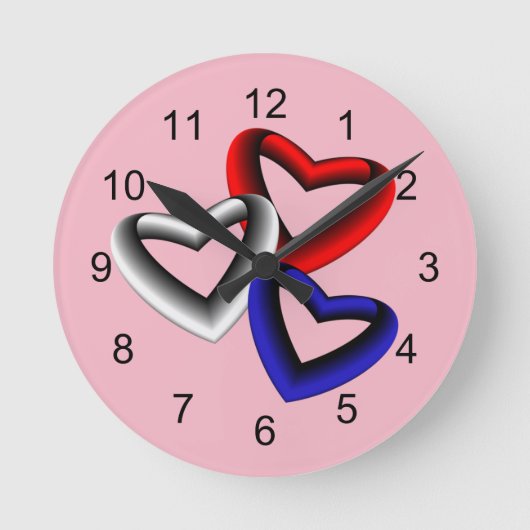 Rot-Weiß und Blau-strahlende Herzen Runde Wanduhr (Vorderseite)