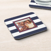 Rot, Weiß und Blau Streifen Muster mit Foto Getränkeuntersetzer (Linke Seite)