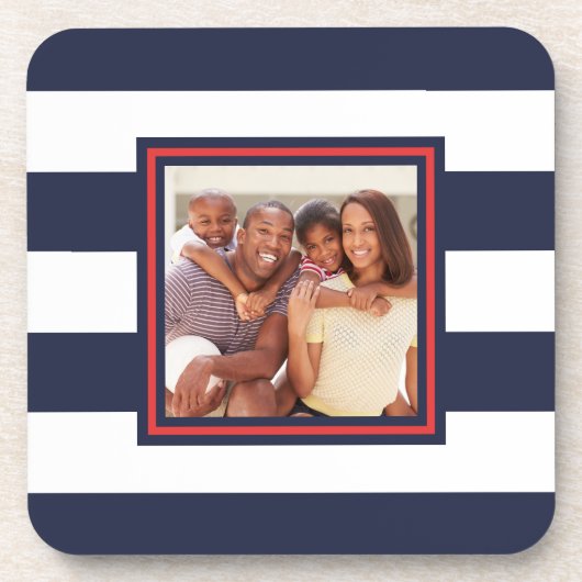 Rot, Weiß und Blau Streifen Muster mit Foto Getränkeuntersetzer (Vorderseite)