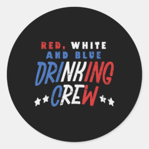 Rot weiß und blau trinkende Crew Funny US 4. Runder Aufkleber