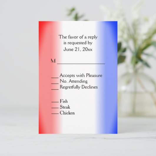 Rot-Weiß und Blau-UAWG mit Menü RSVP Karte (Stehend Vorderseite)
