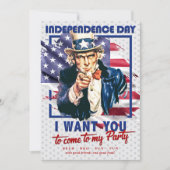 Rot, Weiß und Blau Uncle Sam 4. Juli Party Einladung (Vorderseite)