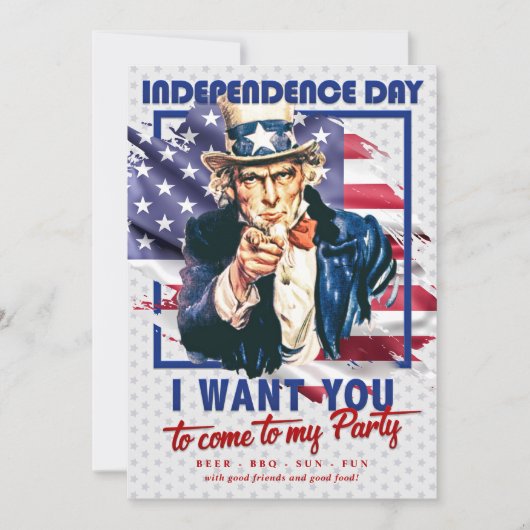 Rot, Weiß und Blau Uncle Sam 4. Juli Party Einladung (Vorderseite)