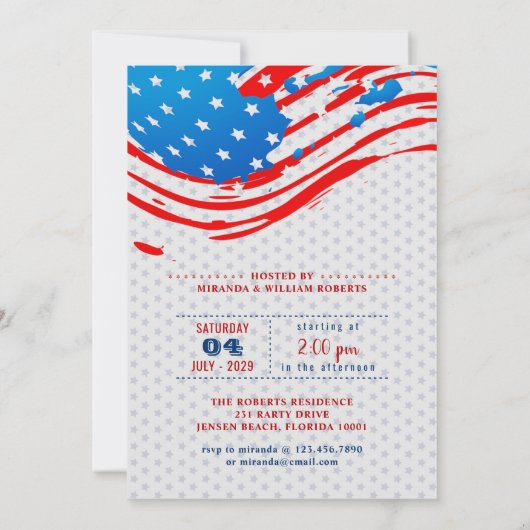 Rot, Weiß und Blau Uncle Sam 4. Juli Party Einladung (Rückseite)