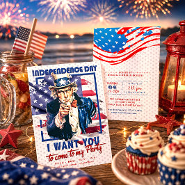 Rot, Weiß und Blau Uncle Sam 4. Juli Party Einladung