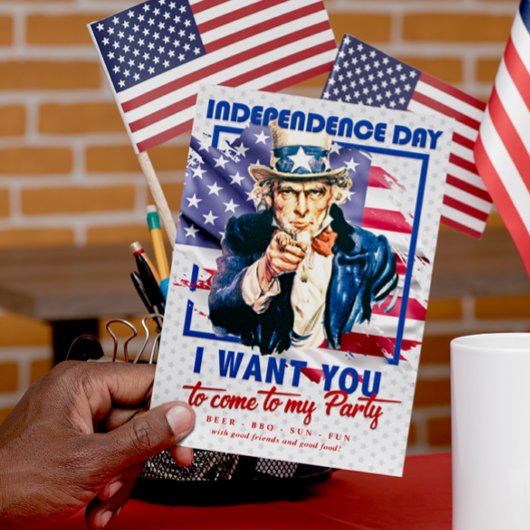 Rot, Weiß und Blau Uncle Sam 4. Juli Party Einladung