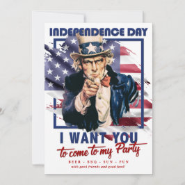 Rot, Weiß und Blau Uncle Sam 4. Juli Party Einladung