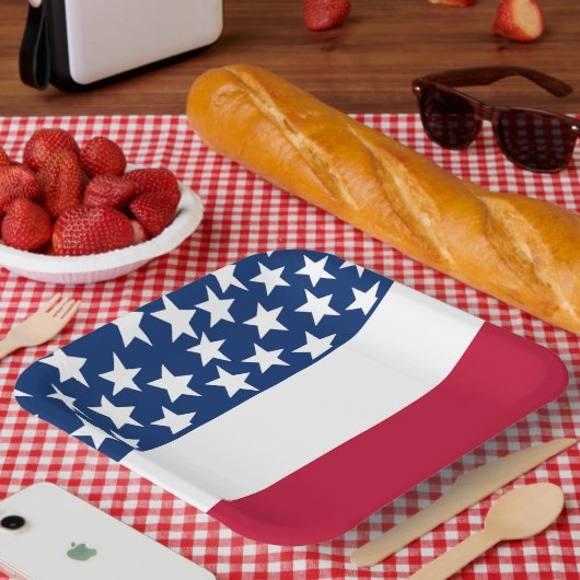 Rot, Weiß und Blau US Flagge 4. Juli Pappteller (Picknick)