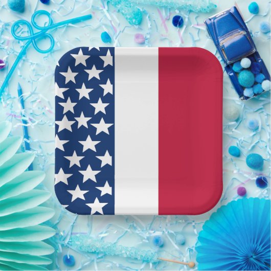 Rot, Weiß und Blau US Flagge 4. Juli Pappteller (Party)