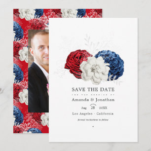 Rot Weiß und Blau USA Amerikanisches Hochzeitsfoto Save The Date