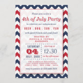 Rot, Weiß und Blau Zickzack 4. Juli Party Einladung (Vorderseite)