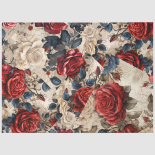 Rot-Weiß- und Blaue Rose Vintag Inspiriert Decoupa Seidenpapier