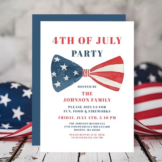 Rot, Weiß und Blauer Bow 4. Juli Einladung